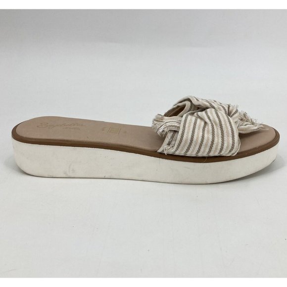 Sychelles Coast Slide Sandals Neutral Stripe Fringe Platform Anthropoloie Size 8 - Picture 5 of 7
